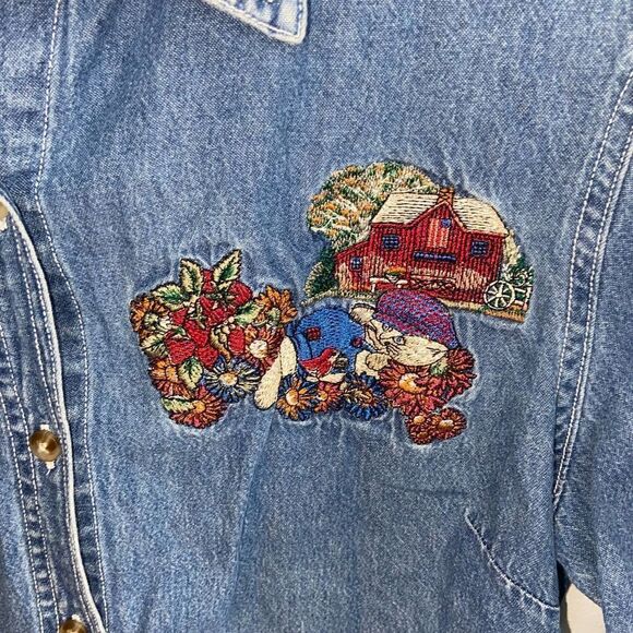 Vintage Cabin Creek cat embroidered patch jean long sleeve - Picture 4 of 7